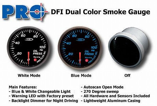 DFI Blue/White Smoke Lens Gauge 52mm - Oil Pressure (Bar)