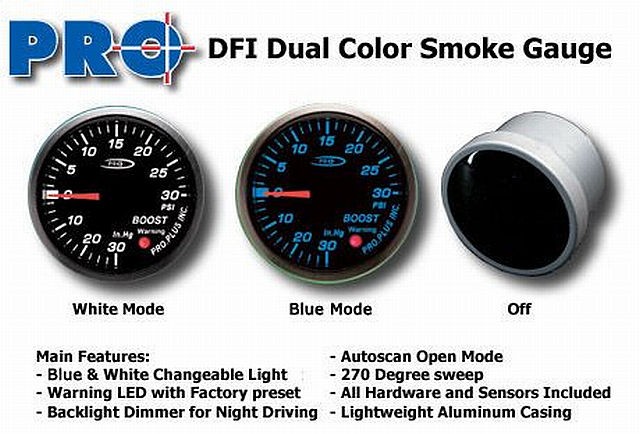 DFI Blue/White Smoke Lens Gauge 52mm - Turbo-Boost (Bar)