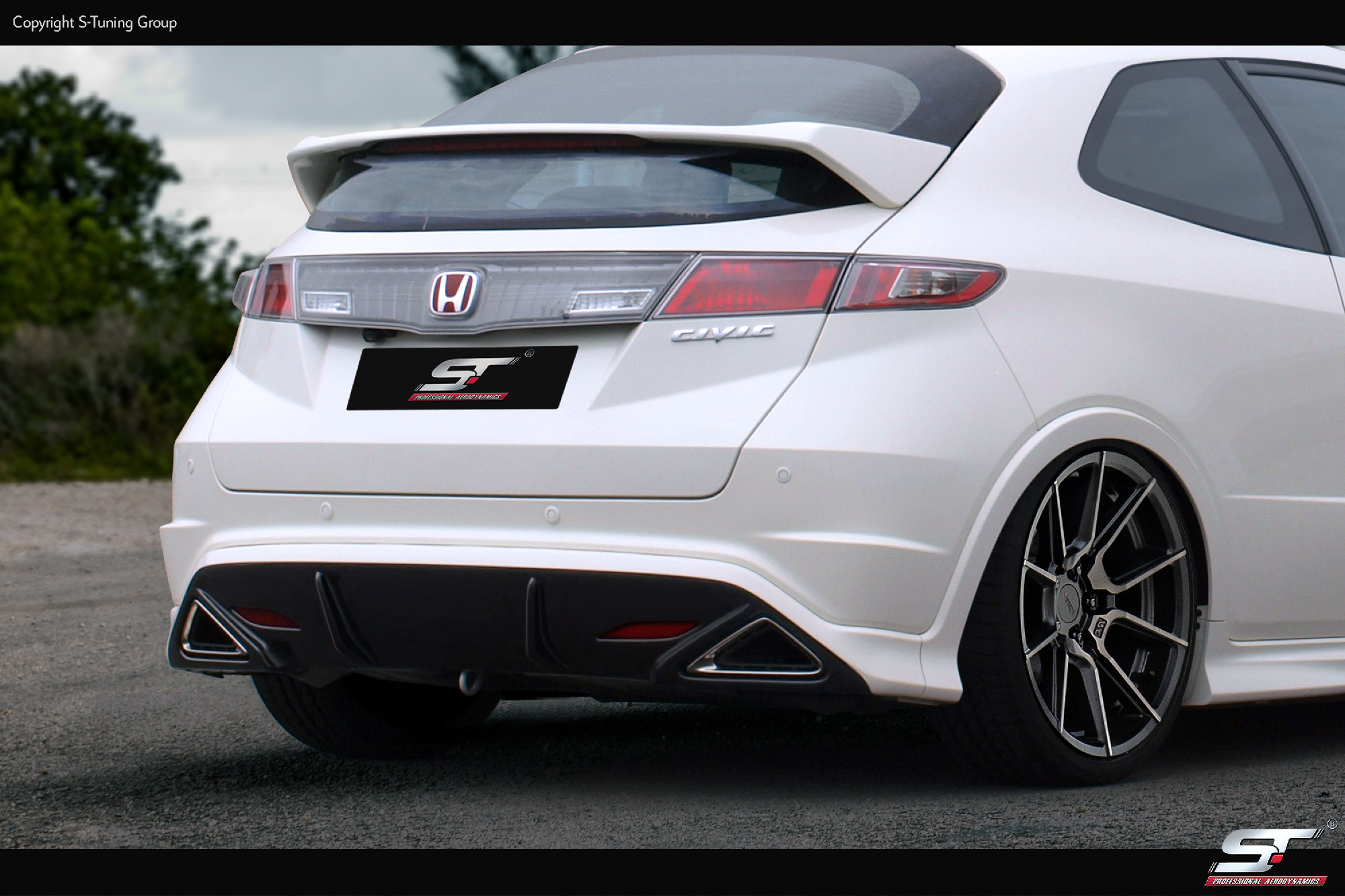 Honda Civic FN2/FN/FK. Aerokit GP Heckansatz, Heckspoiler, Hecklippe, Heckschürze geteilt