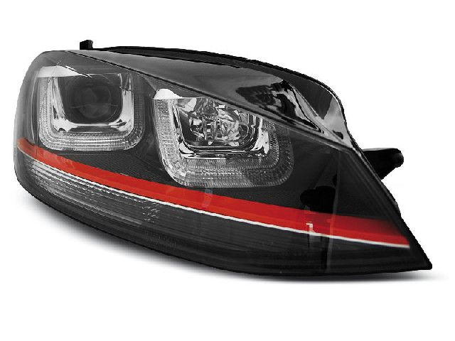 HEADLIGHTS U-LED LIGHT BLACK WITH RED LINE SPORT fits VW GOLF 7 12-17