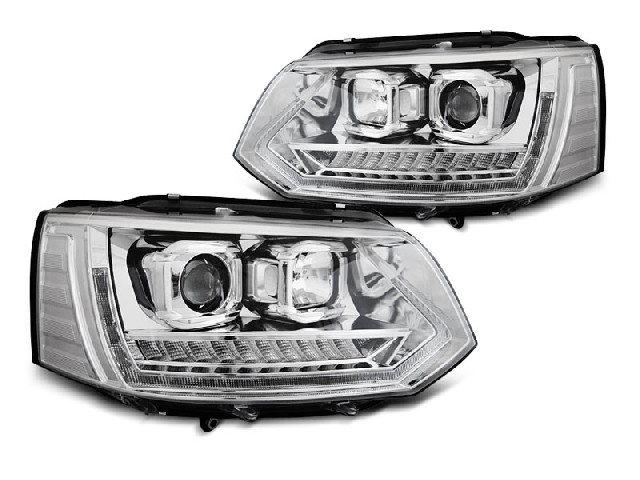 HEADLIGHTS TUBE LIGHT DRL CHROME SEQ fits VW T5 2010-2015