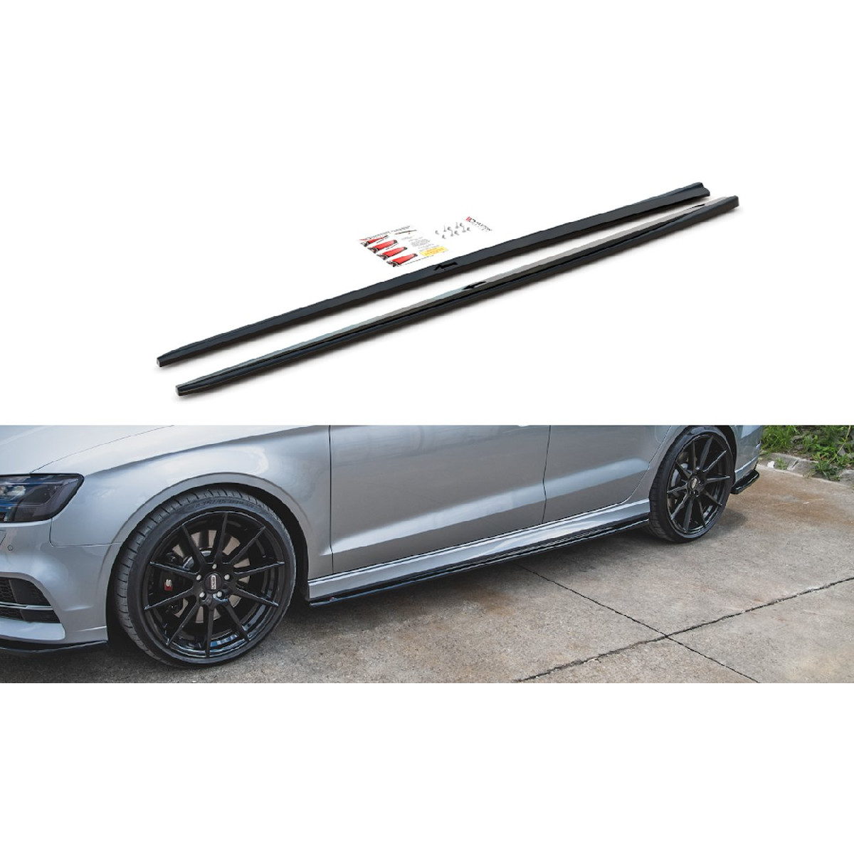 Seitenschweller Ansatz Cup Leisten V.2 für Audi S3 / A3 S-Line Limousine 8V Facelift schwarz matt