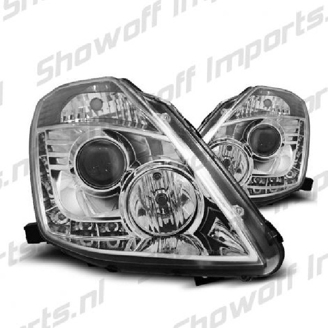 Nissan 350Z 03-09 DRL Projector Headlights Set Chrome Xenon