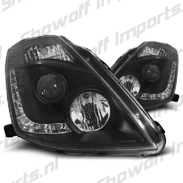 Nissan 350Z 03-09 DRL Projector Headlights Set Black Xenon